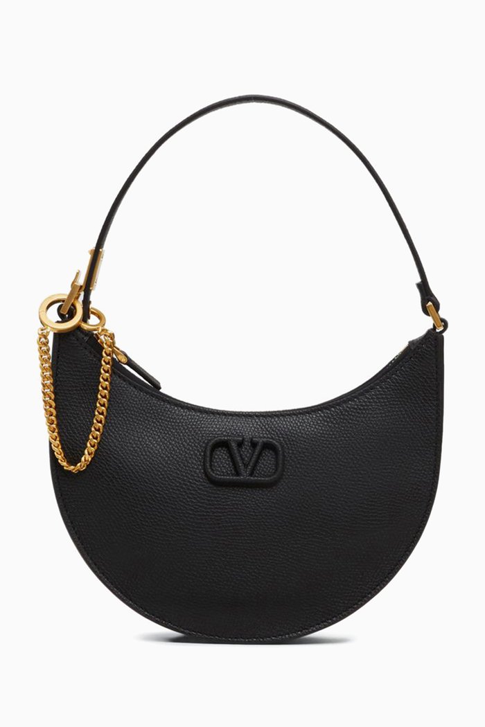 

Valentino Garavani's VLOGO Signature Mini Hobo Bag in Grainy Leather, Black