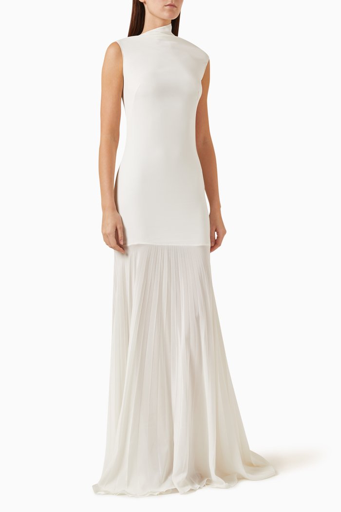 

Ester Maxi Dress in Stretch Silk-crepe & Plissé, Neutral