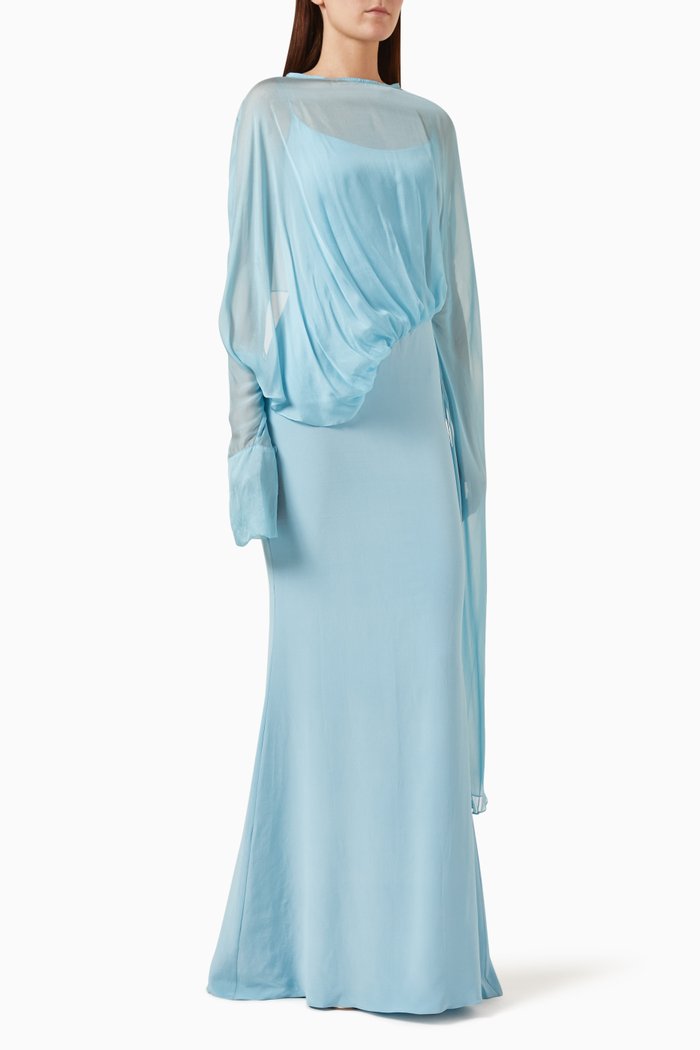 

Ophelia Maxi Dress in Silk-chiffon & Crepe de Chine, Blue