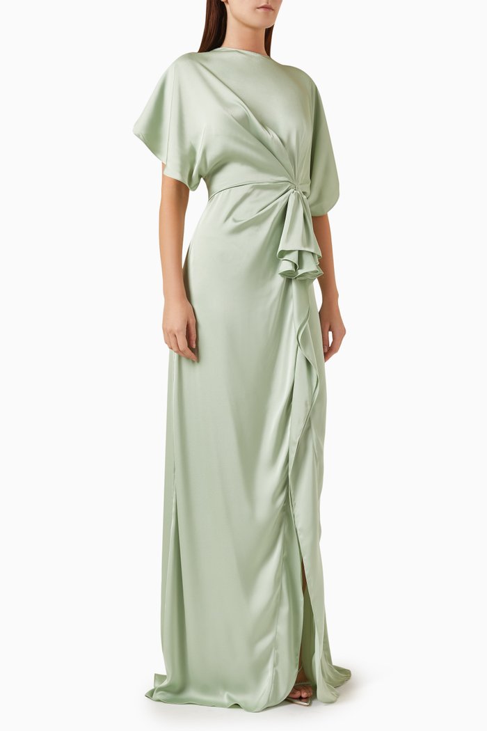 

Cattleya Maxi Dress in Silk-charmeuse, Green