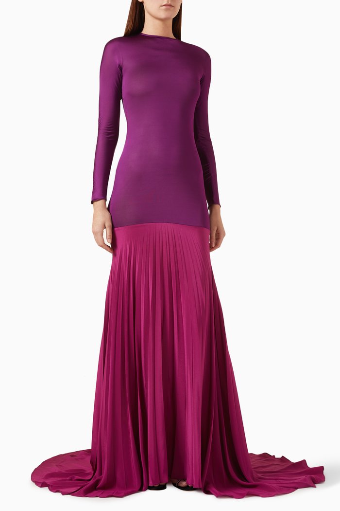 Lotus Maxi Dress in Stretch Silk-lycra, Purple