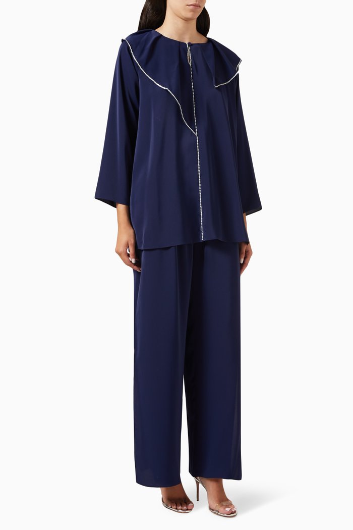 

Embellished-trim Top & Pants Set, Blue