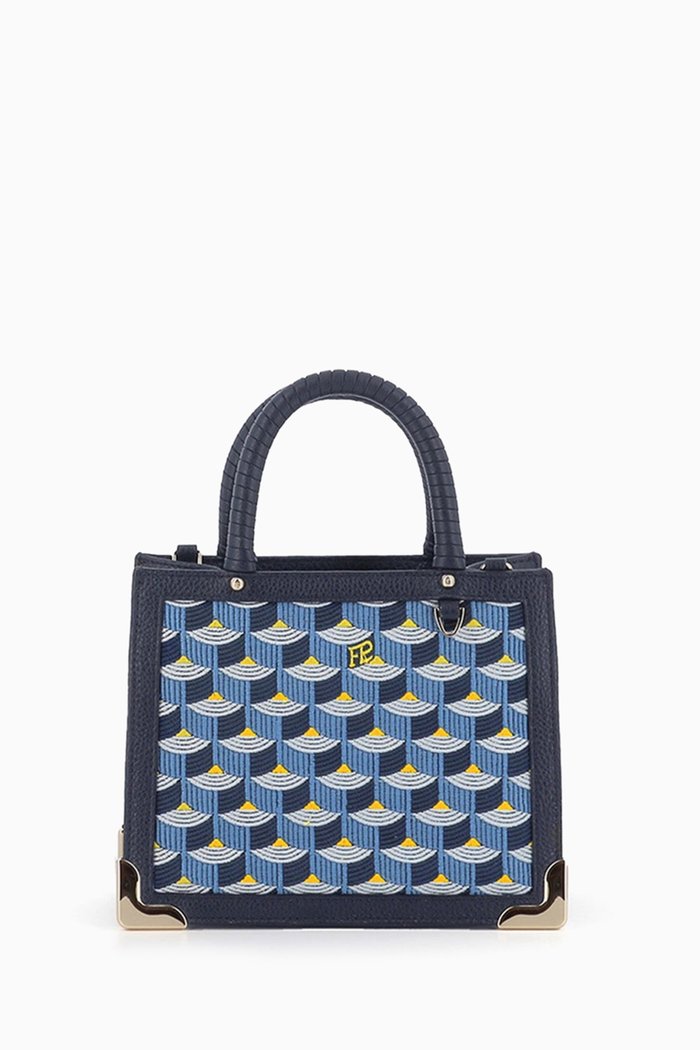 

SagaCity 18 Tote Bag in Jacquard & Leather, Blue
