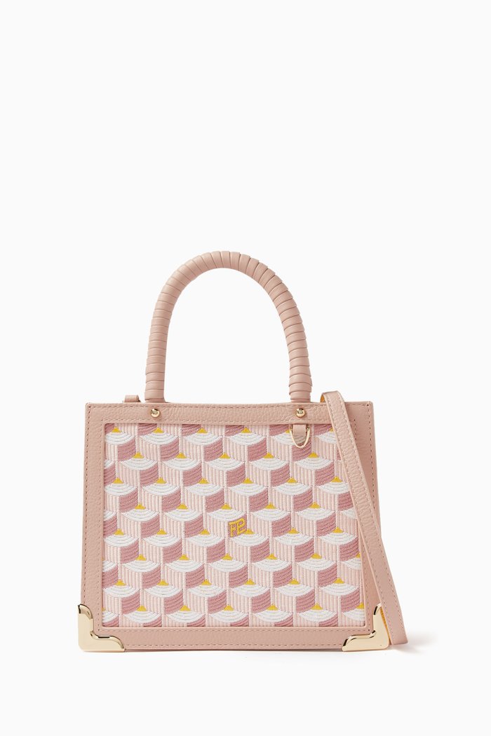 

SagaCity 18 Tote Bag in Jacquard & Leather, Pink