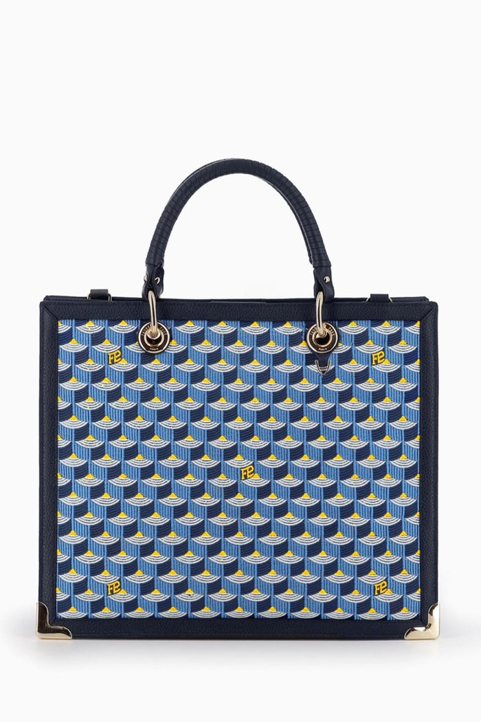 

SagaCity 31 Tote Bag in Jacquard & Leather, Blue