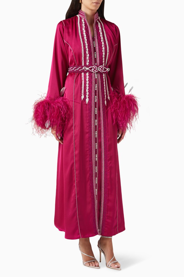 

Embroidered Feather Moroccan Kaftan Set, Pink