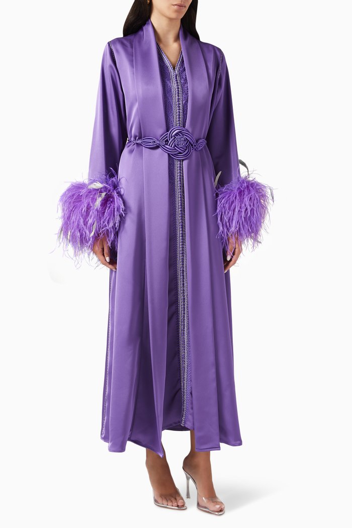 

Embroidered Feather Moroccan Kaftan Set, Purple