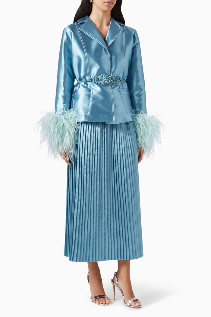 

Blazer & Skirt Feather Belted Moroccan Set, Blue