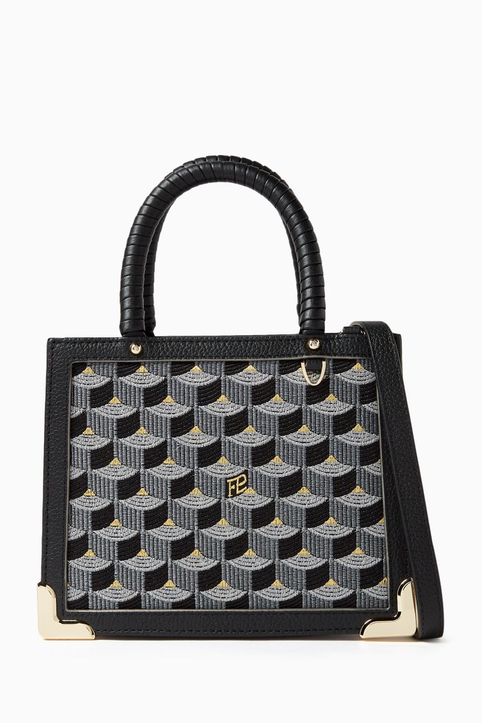 

SagaCity 18 - Spark Tote Bag in Jacquard & Leather, Black