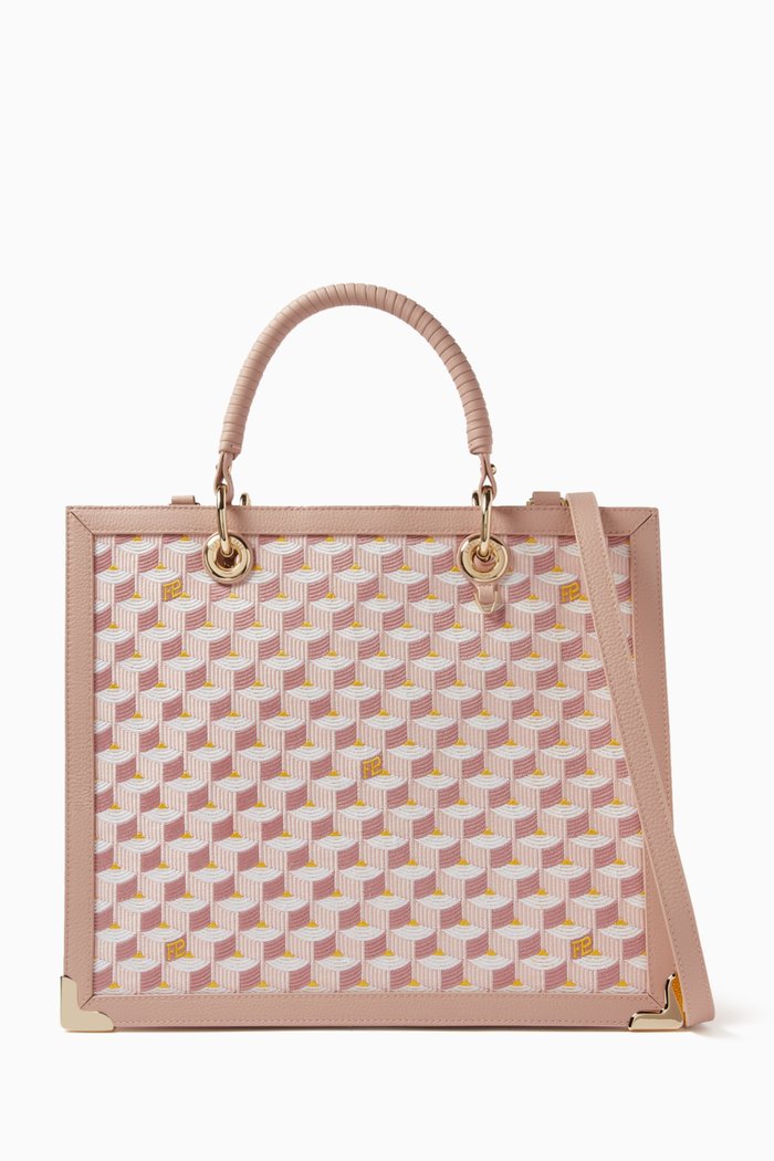 

SagaCity 31 Tote Bag in Jacquard & Leather, Pink
