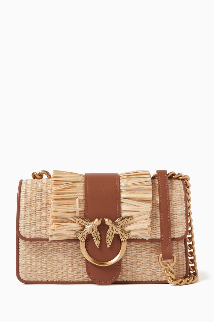 

Mini Love One Fringed Crossbody Bag in Rafffia, Neutral