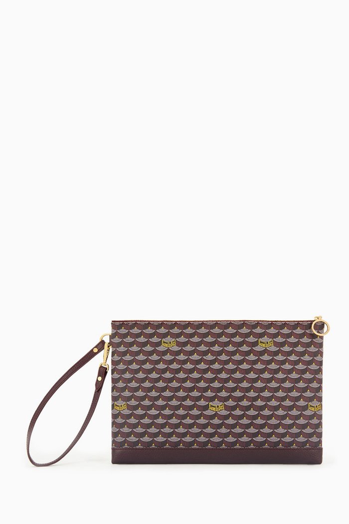 

Pochette Zip 29 Pouch Bag in Canvas & Leather, Burgundy