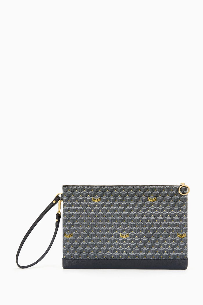 

Pochette Zip 29 Pouch Bag in Canvas & Leather, Grey