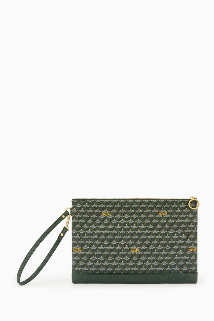 

Pochette Zip 29 Pouch Bag in Canvas & Leather, Green