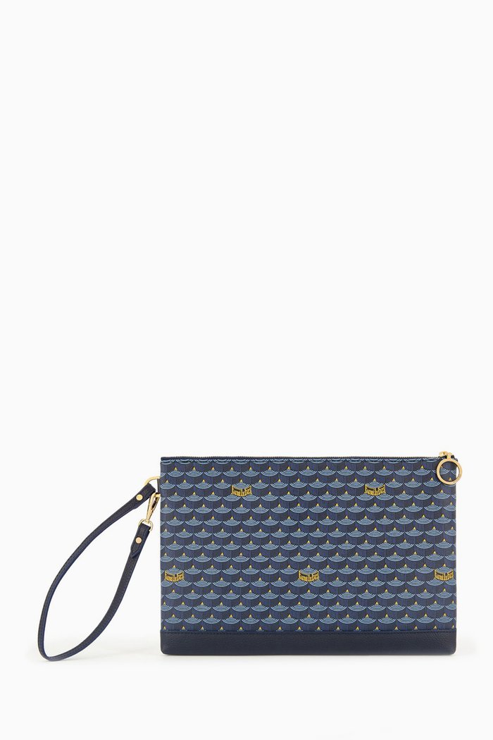 

Pochette Zip 29 Pouch Bag in Canvas & Leather, Blue
