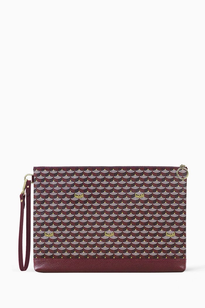 Pochette Zip 33 Pouch Bag in Canvas & Leather, Burgundy