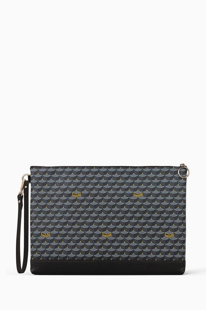 

Pochette Zip 33 Pouch Bag in Canvas & Leather, Grey