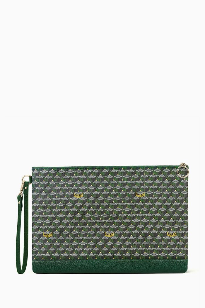 

Pochette Zip 33 Pouch Bag in Canvas & Leather, Green