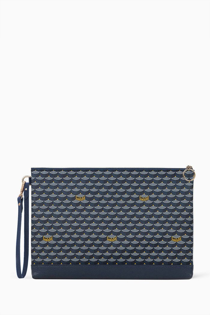 

Pochette Zip 33 Pouch Bag in Canvas & Leather, Blue