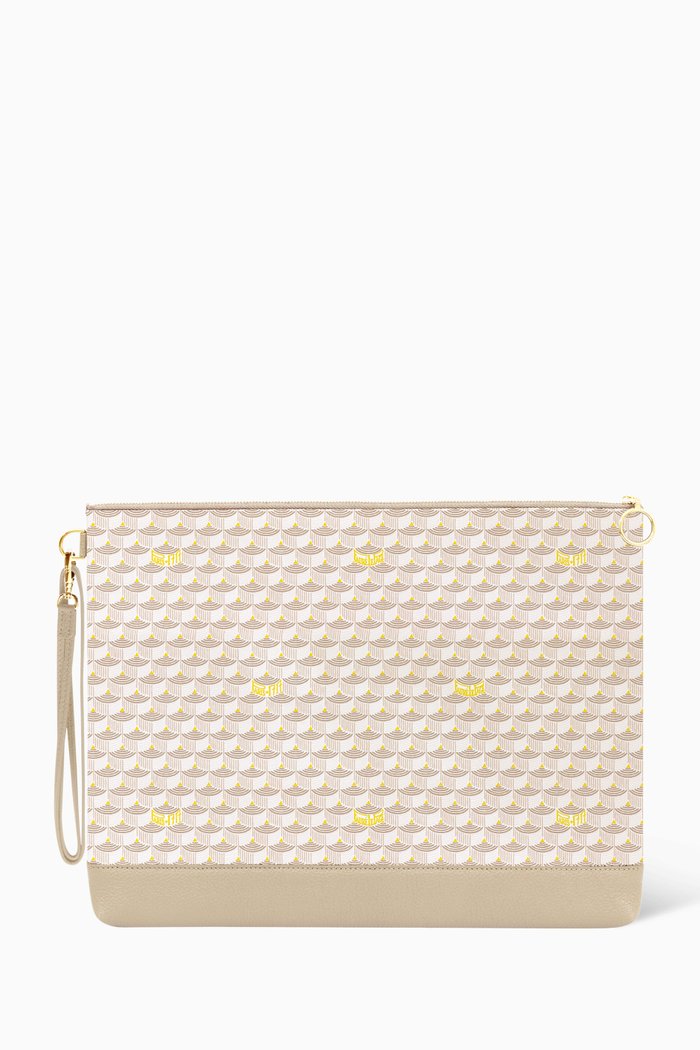 

Pochette Zip 37 Pouch Bag in Canvas & Leather, Neutral