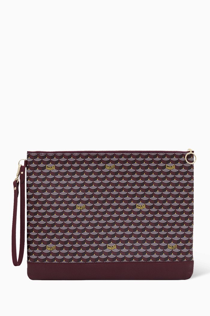 Pochette Zip 37 Pouch Bag in Canvas & Leather, Burgundy