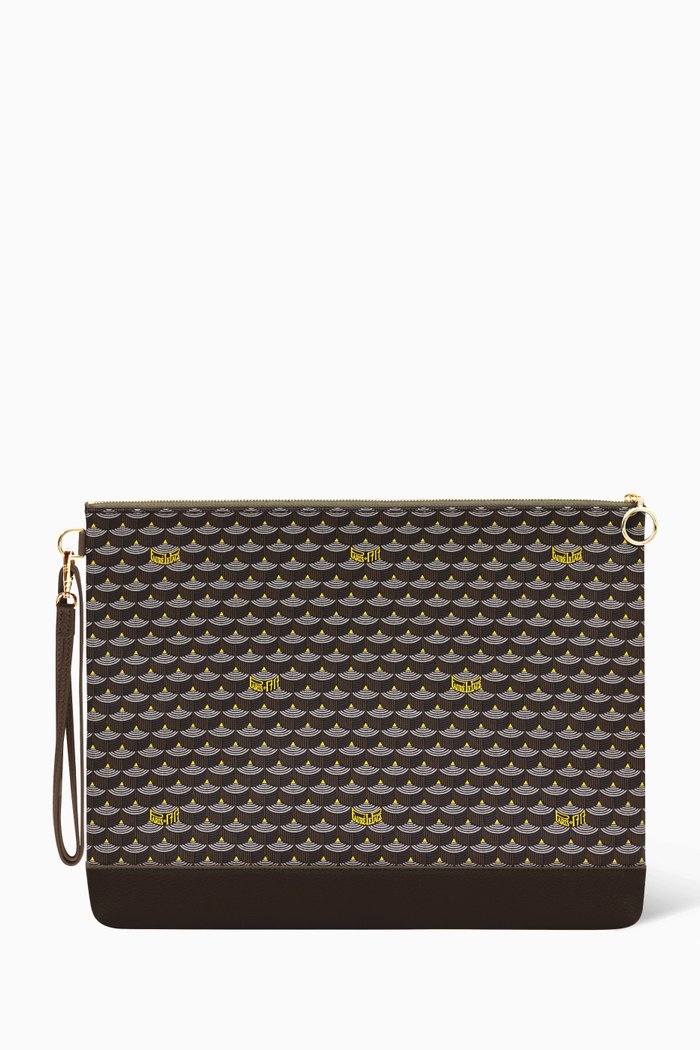 

Pochette Zip 37 Pouch Bag in Canvas & Leather, Brown