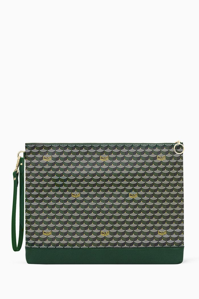 

Pochette Zip 37 Pouch Bag in Canvas & Leather, Green