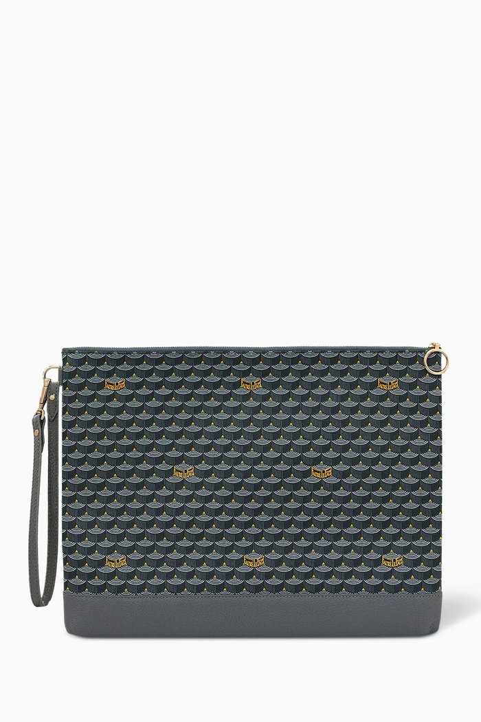 

Pochette Zip 37 Pouch Bag in Canvas & Leather, Grey