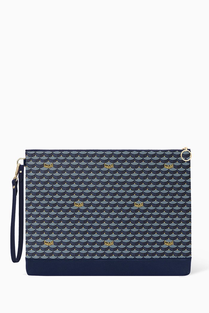 

Pochette Zip 37 Pouch Bag in Canvas & Leather, Blue