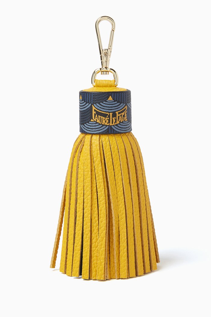 

Pompom Key Ring in Coated-canvas & Leather, Blue
