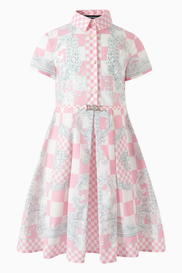 

Checked Barocco Print Shirt Dress in Cotton, Pink