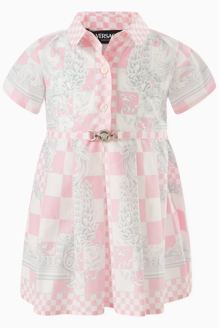 

Checked Barocco Print Shirt Dress in Cotton, Pink