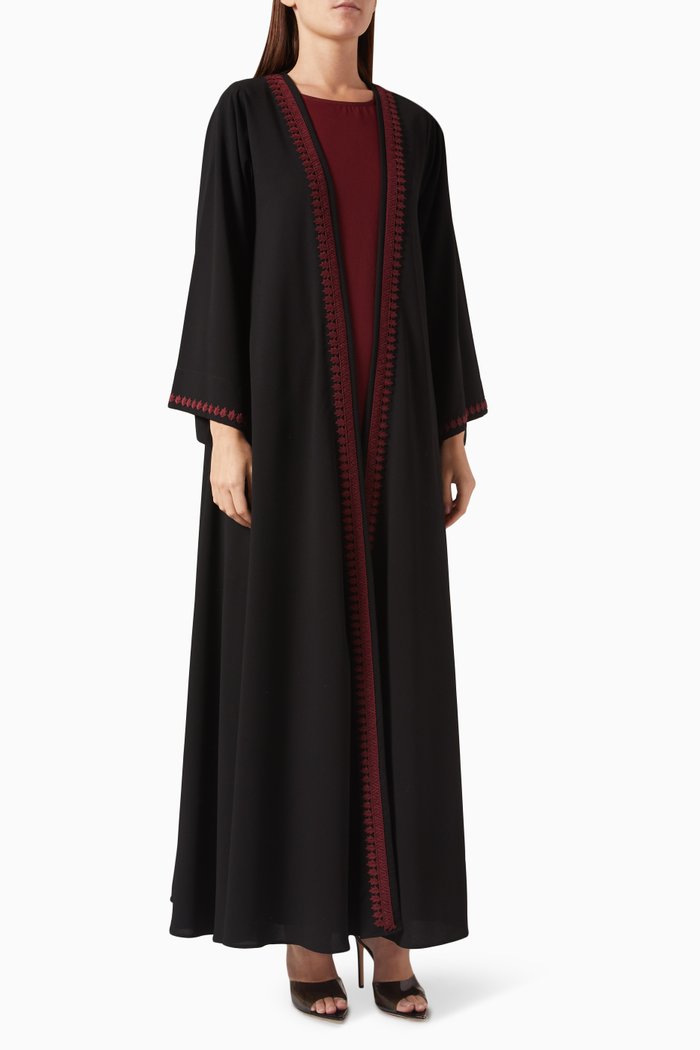 

Lace-trim Abaya Set in Crepe, Black