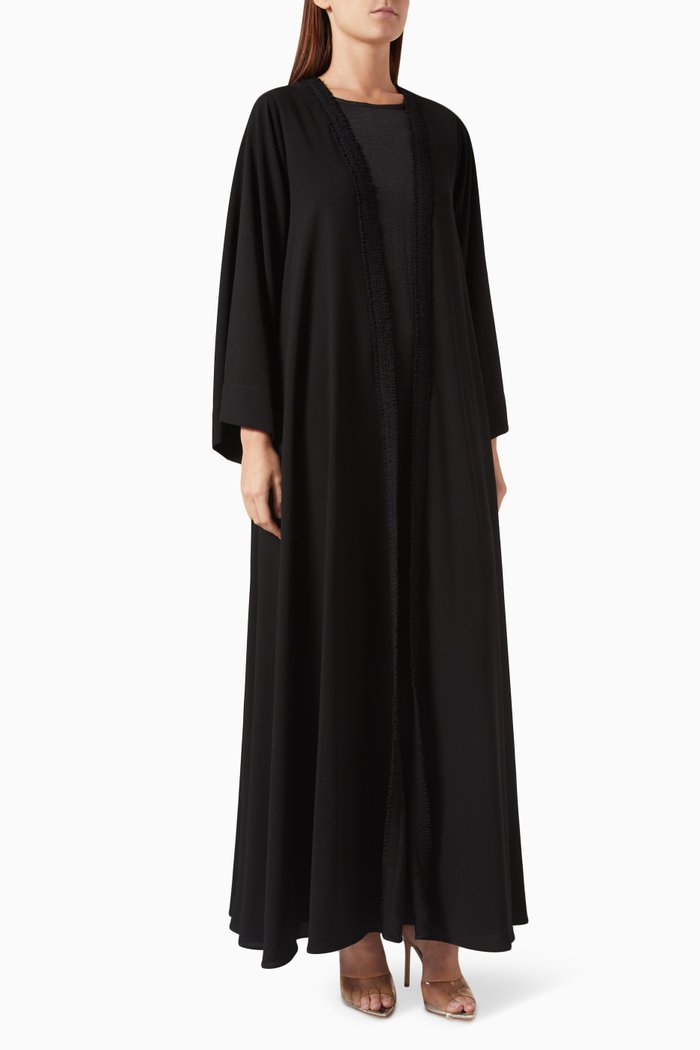 

Ruffled-trim Abaya Set in Crepe, Black