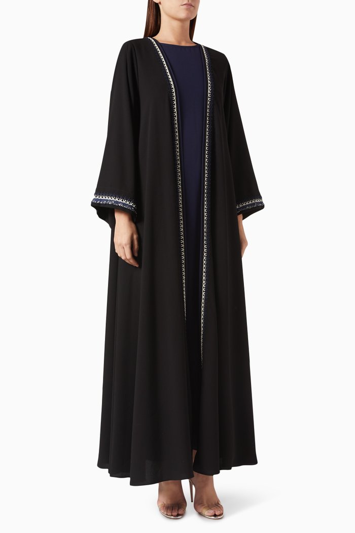 

Embroidered Abaya Set in Crepe, Black