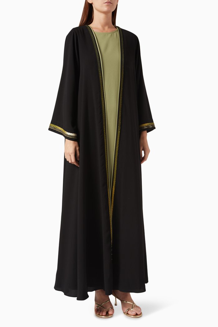 

Contrast-trim Abaya Set in Crepe, Black