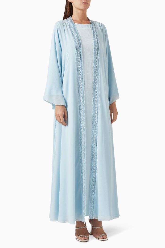 

Embellished Abaya Set in Chiffon, Blue