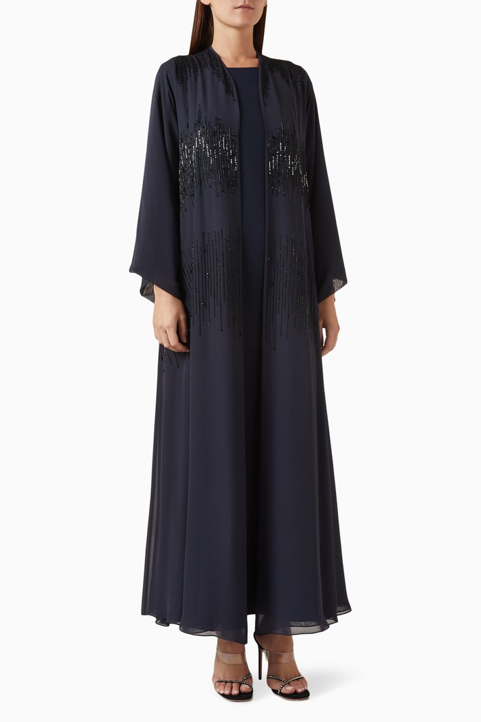 

Bead-embellished Abaya Set in Chiffon & Silk, Blue