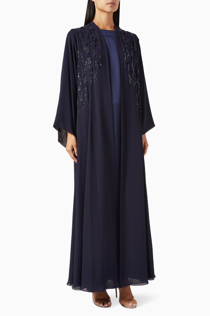 

Bead-embellished Abaya Set in Chiffon & Silk, Blue
