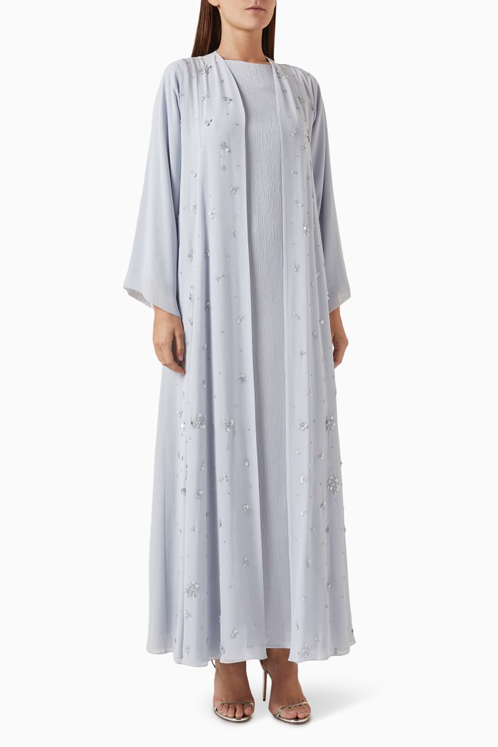 

Sequin-embellished Abaya Set in Chiffon & Silk, Blue