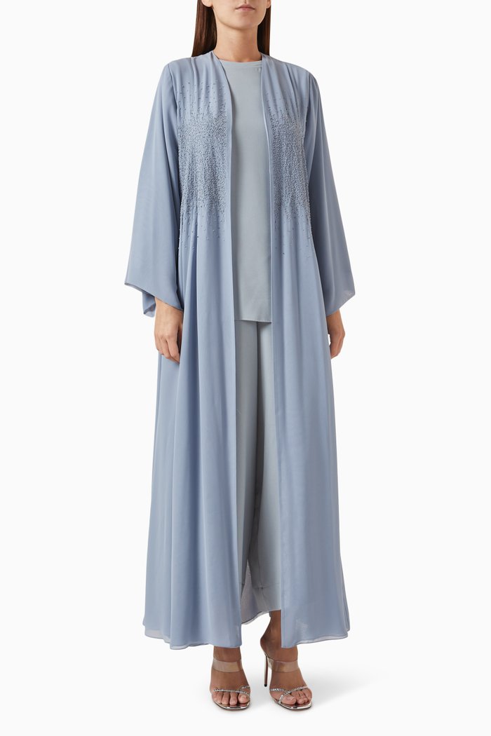 

Bead-embellished Abaya Set in Chiffon & Crepe, Blue