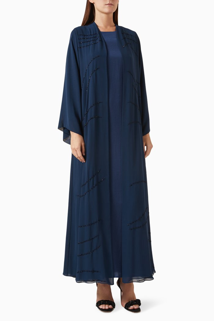 

Bead-embellished Abaya Set in Chiffon & Silk, Blue