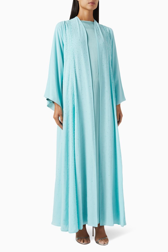 

Bead-embellished Abaya Set in Chiffon & Silk, Blue