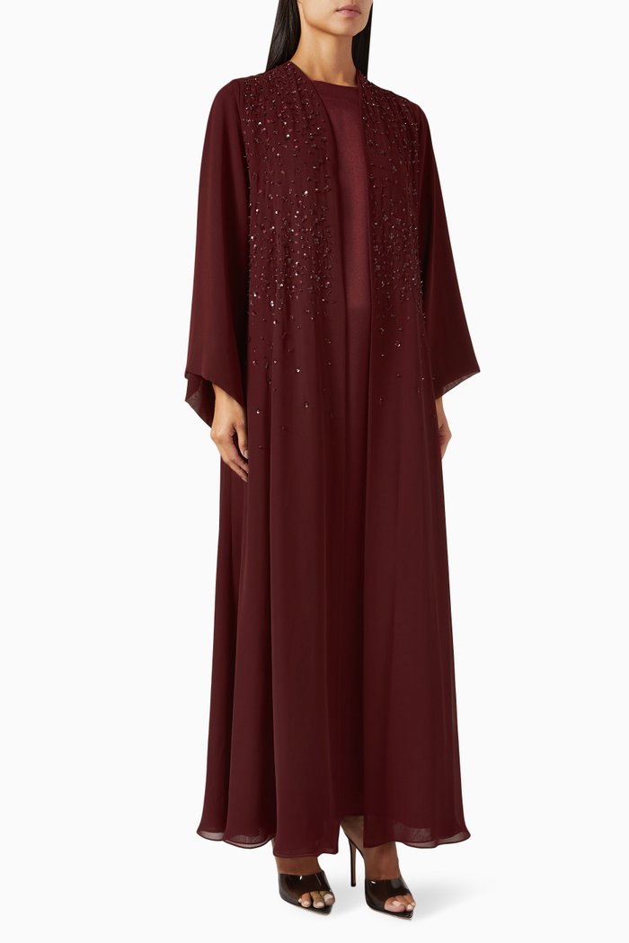 

Bead-embellished Abaya Set in Chiffon & Silk, Red