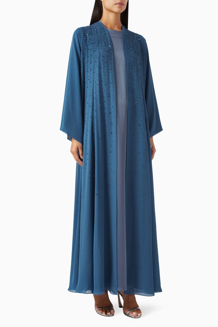 

Bead-embellished Abaya Set in Chiffon & Silk, Blue
