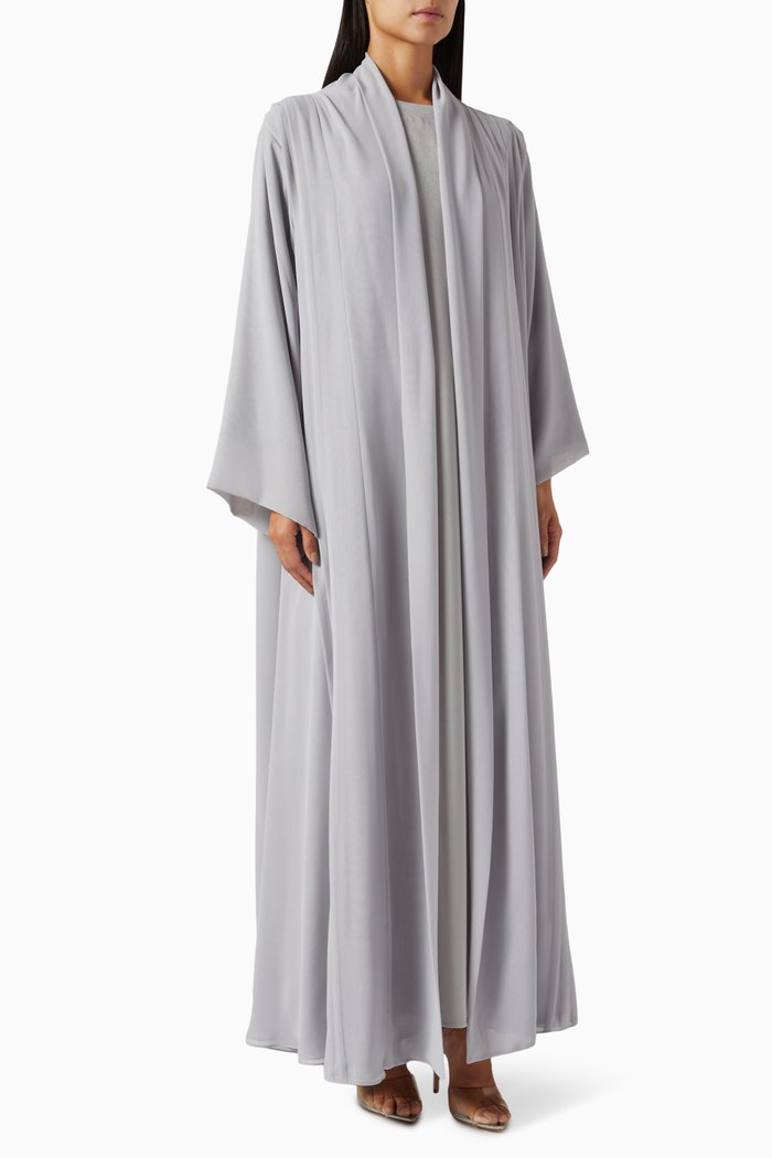 Three-piece Abaya Set in Chiffon & Satin, Grey