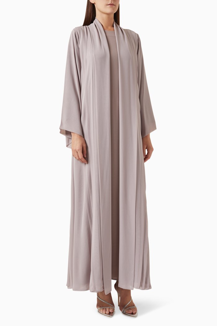 Three-piece Abaya Set in Chiffon & Satin, Grey