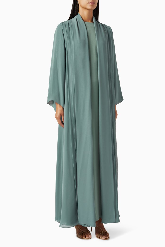 

Three-piece Abaya Set in Chiffon & Satin, Green