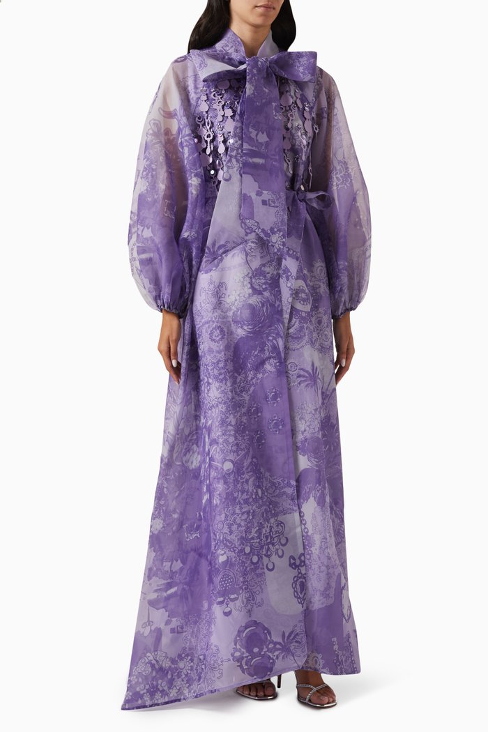 

Treasure-B Printed Dress Set in Organza, Purple