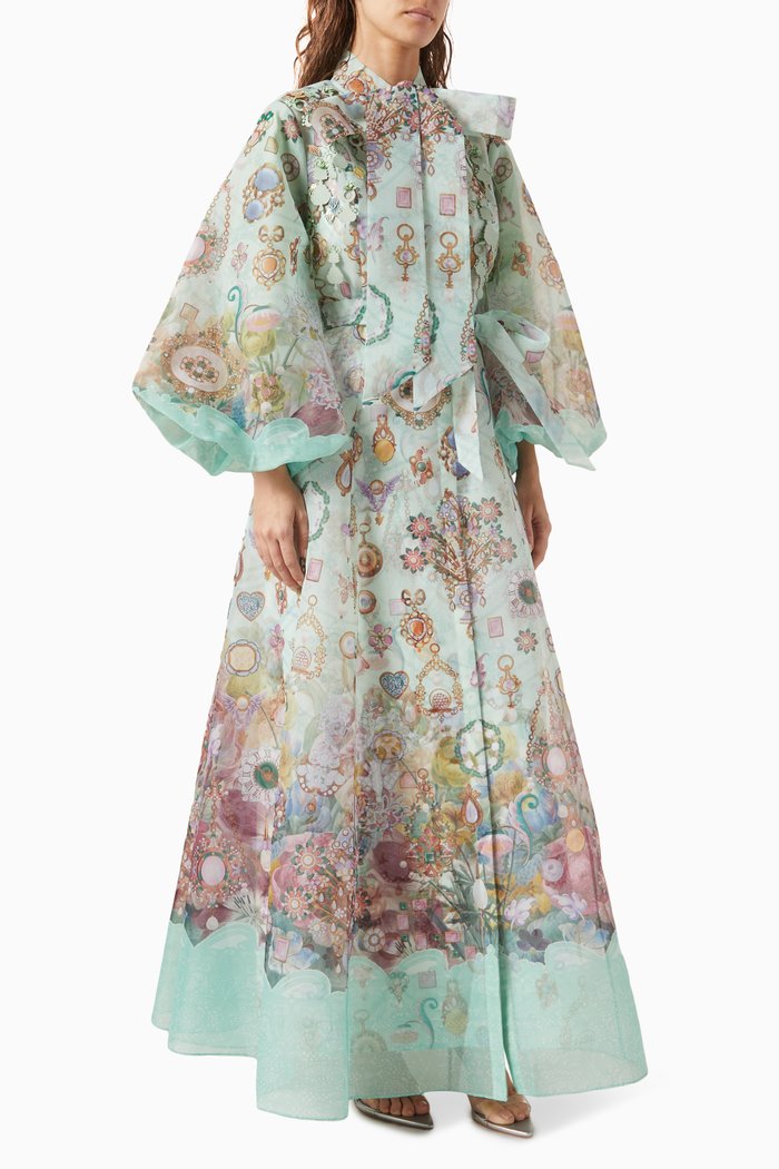 

Beaujolais-B Printed Dress in Organza, Green